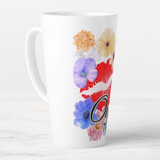 caneca de café: lábios e flores (Ângulo esquerdo)
