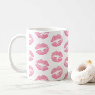 Caneca De Café Lábios Rosa, Padrão De Lábios, Batom Rosa, Beijo