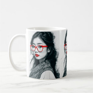Caneca De Café Lábios Vermelhas E Vidro, Retratos, De Cor Branca,