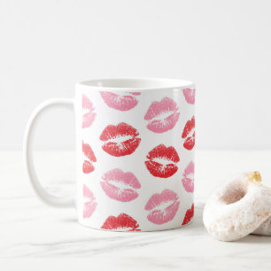 Caneca De Café Lábios Vermelhos e Rosa, Padrão De Lábios, Batom,