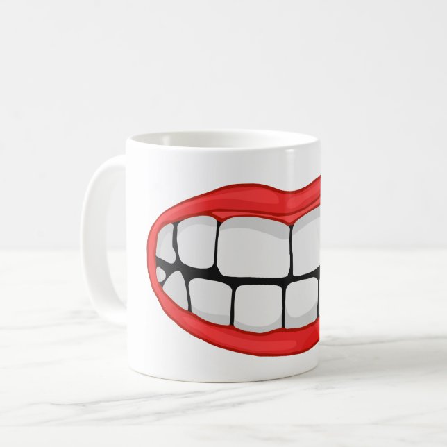 Caneca De Café lábios vermelhos sorriem com dentes grandes (Frente Esquerda)