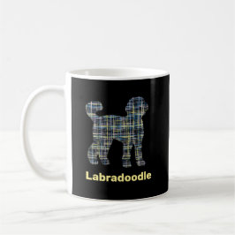 Caneca De Café Labradoodle Dog Silhouette Yellow&Blue Grid