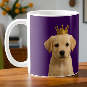 Caneca De Café Labrador Amarelo Cupado em Dourada Coroa