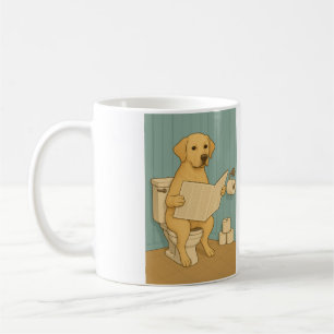 Caneca De Café Labrador Amarelo lendo jornal em Toilet