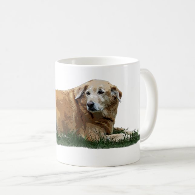 Caneca De Café Labrador Amarelo Misturado Cachorro de Raça Mista (Frente Esquerda)