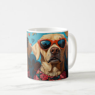 Caneca De Café Labrador com Rosas do Coração Dia dos Namorados