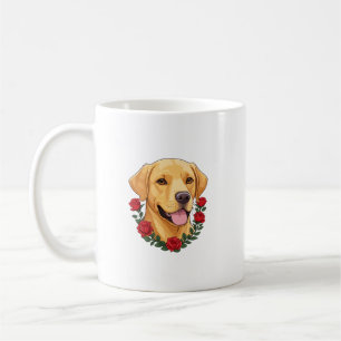 Caneca De Café Labrador com Rosas vermelhas