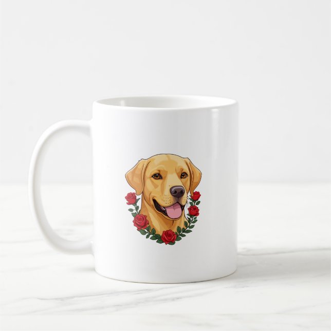 Caneca De Café Labrador com Rosas vermelhas (Esquerda)