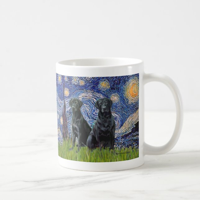 Caneca De Café Labrador (dois pretos) - Noite Estrelada (Direita)