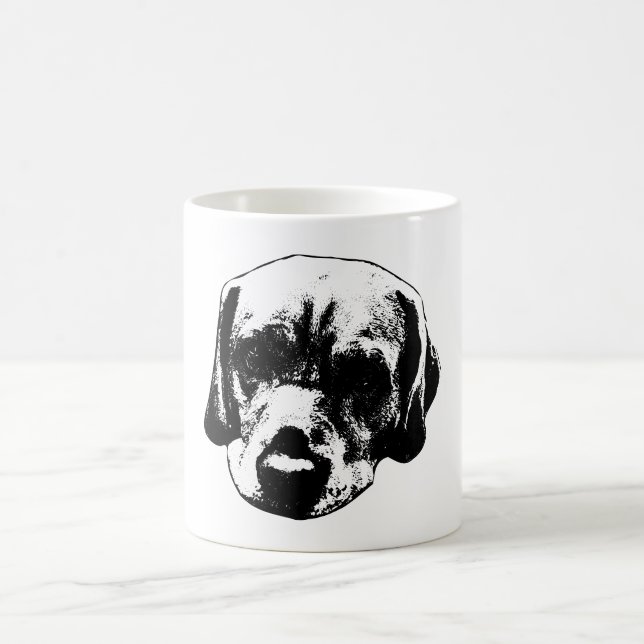 Caneca De Café Labrador Fecho de Arte Preta e Branca (Centro)