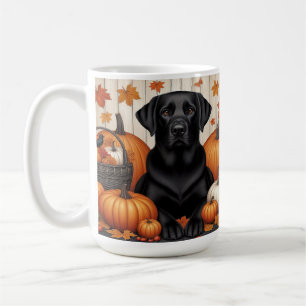 Caneca De Café Labrador Preto Com Abóboras E Folhas de Outono