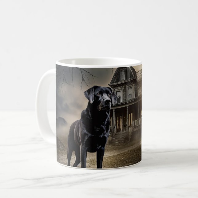 Caneca De Café Labrador Preto Halloween Assustador (Frente Esquerda)