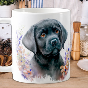 Caneca De Café Labrador Retriever Cachorro Floral Elegante