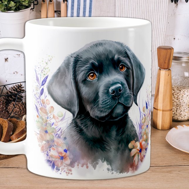 Caneca De Café Labrador Retriever Cachorro Floral Elegante (Criador carregado)