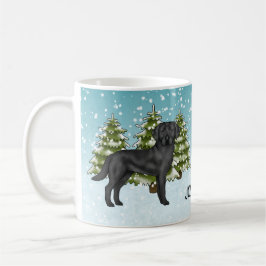 Caneca De Café Labrador Retriever Preto Floresta de Inverno Nome