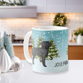 Caneca De Café Labrador Retriever Preto Floresta de Inverno Nome 