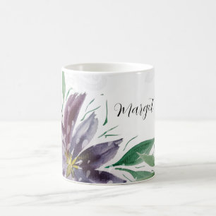 Caneca De Café Lace Abstrato Roxo de Lótus em Aquarela