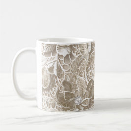 Caneca De Café Lace bege elegante com diamante