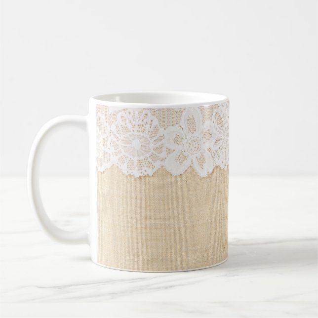 Caneca De Café Lace branco sobre design de tecido. (Esquerda)