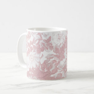 Caneca De Café Lace floral branco de coral rosa, elegante