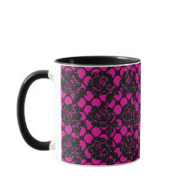 Lace floral romântico de brilho negro e fushia