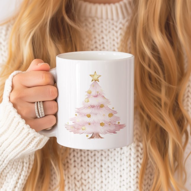Caneca De Café Laço de árvore de Natal rosa (Pink Christmas Trees Mug)