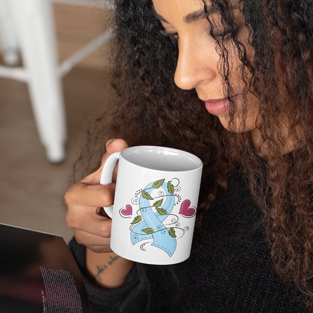 Caneca De Café Laço de Conscientização Azul Claro de Apoio e Espe (Criador carregado)