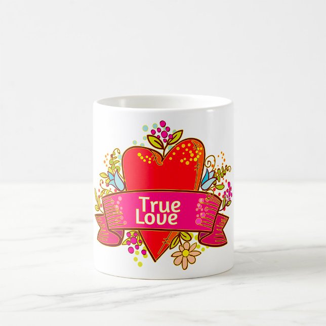 Caneca De Café Laço de Coração de Amor Verdadeiro com Elementos F (Criador carregado)