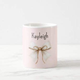 Caneca De Café Laço de Corda Rosa Creme Personalizado