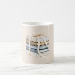 Caneca De Café Laço de Fita de Livros Azul Bege Creme