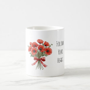 Caneca De Café Laço de Flores de Papoula Vermelha