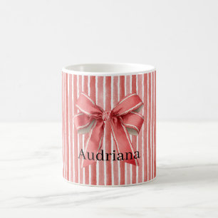 Caneca De Café Laço de Listras de Bengala de Doces Rosa Vermelho