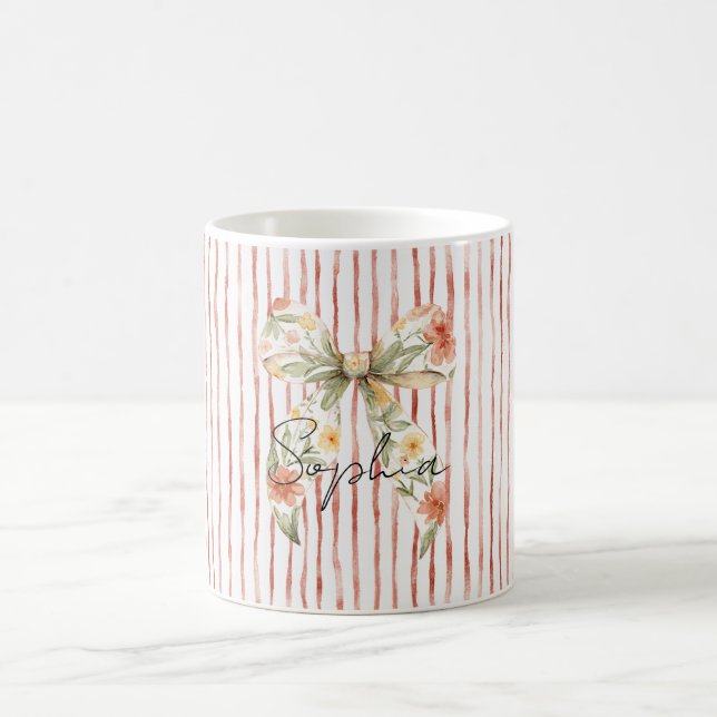 Caneca De Café Laço Floral com Listras Vermelhas (Centro)