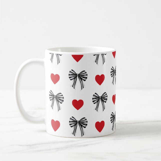 Caneca De Café Laço Listrado e Coração (Esquerda)