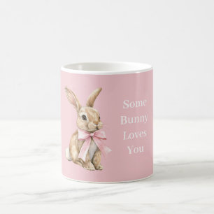 Caneca De Café Laço Rosa Algum Coelhinho Te Ama