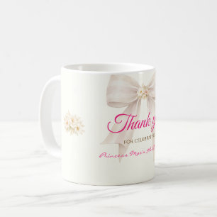 Caneca De Café Laço Rosa Bege Fita Princesa Obrigado Café