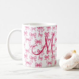 Caneca De Café Laço Rosa Monograma Estética Coquete Chique Tendên