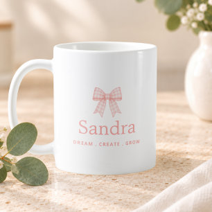 Caneca De Café Laço Rosa Xadrez Nome Citação Positiva
