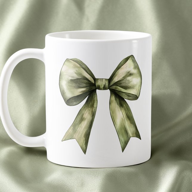 Caneca De Café Laço Verde Oliva Modernista Rústico Minimalista Si (Olive Green Bow Modern Rustic Minimalist Simple Coffee Mug)