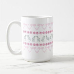Caneca De Café Laços Rosa e Gatinhos Cinzentos