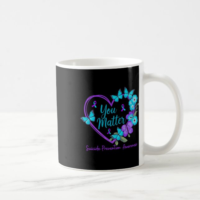 Caneca De Café Laços Roxos Teal de Conscientização sobre Prevençã (Direita)