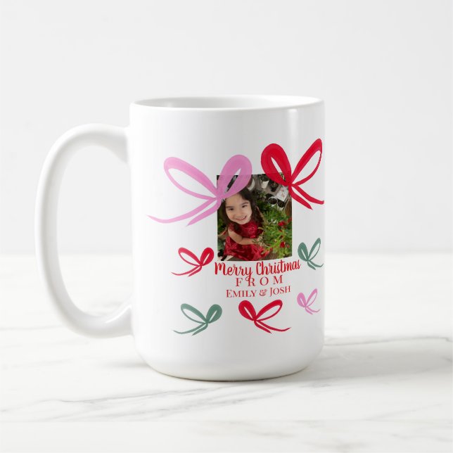 Caneca De Café Laços Vermelhos de Natal Multicolor Doodle (Esquerda)