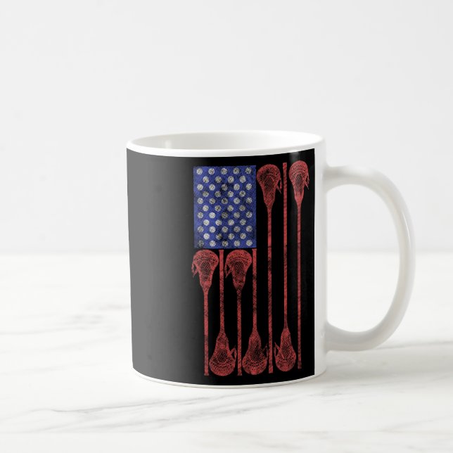 Caneca De Café Lacrosse Stick Lax American Flag (Direita)