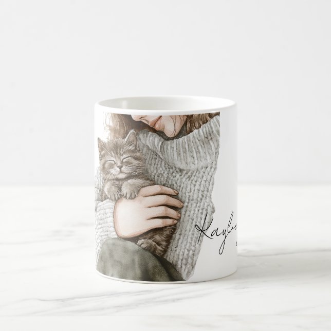 Caneca De Café Lady with Grey Cat (Centro)