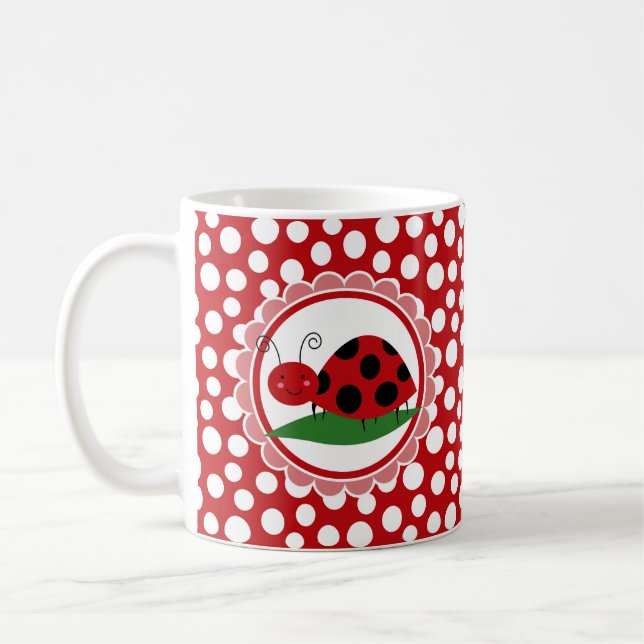 Caneca De Café Ladybug Bonito Em Folha - Negra-Reta (Esquerda)
