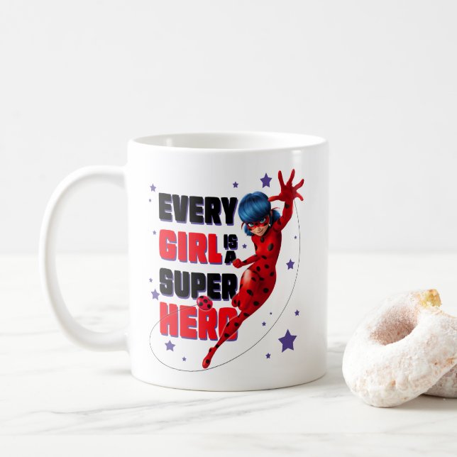 Caneca De Café Ladybug Cada garota é um super herói (Com Donut)