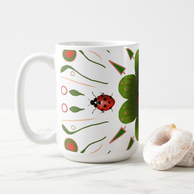 Caneca De Café Ladybug - com vermelho, verde em branco (Com Donut)