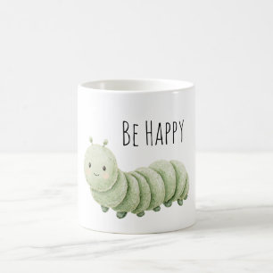 Caneca De Café Lagarta Verde Fique Feliz
