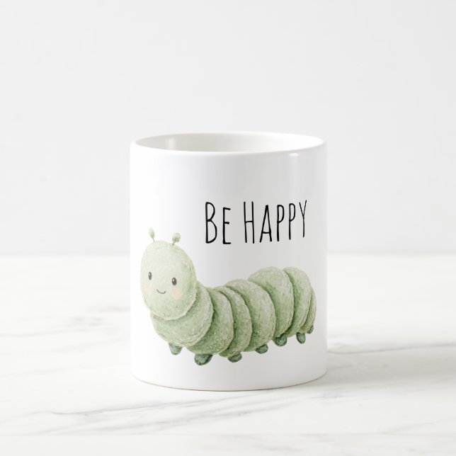 Caneca De Café Lagarta Verde Fique Feliz (Centro)