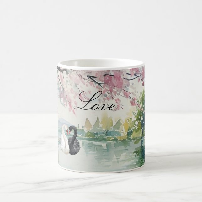 Caneca De Café Lago de Cisnes Romântico Amor (Centro)